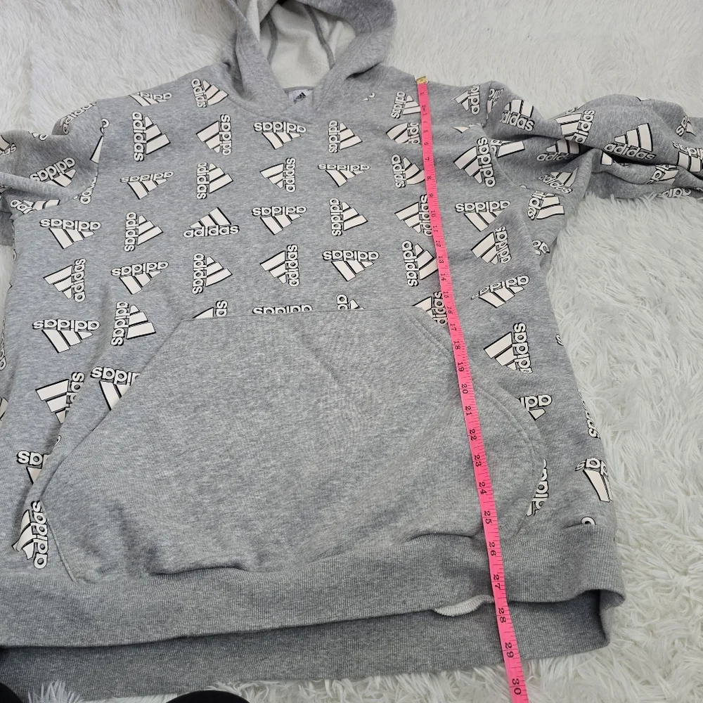 Adidas Gray And White All Over Print Fleece Hoodie Men's 2XL